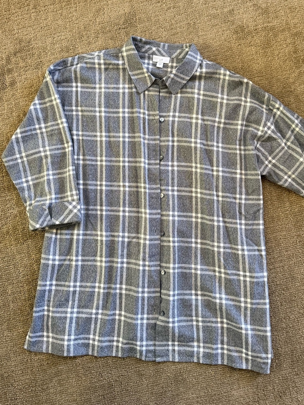 J Jill Large Gray Plaid Button-Up Shirt